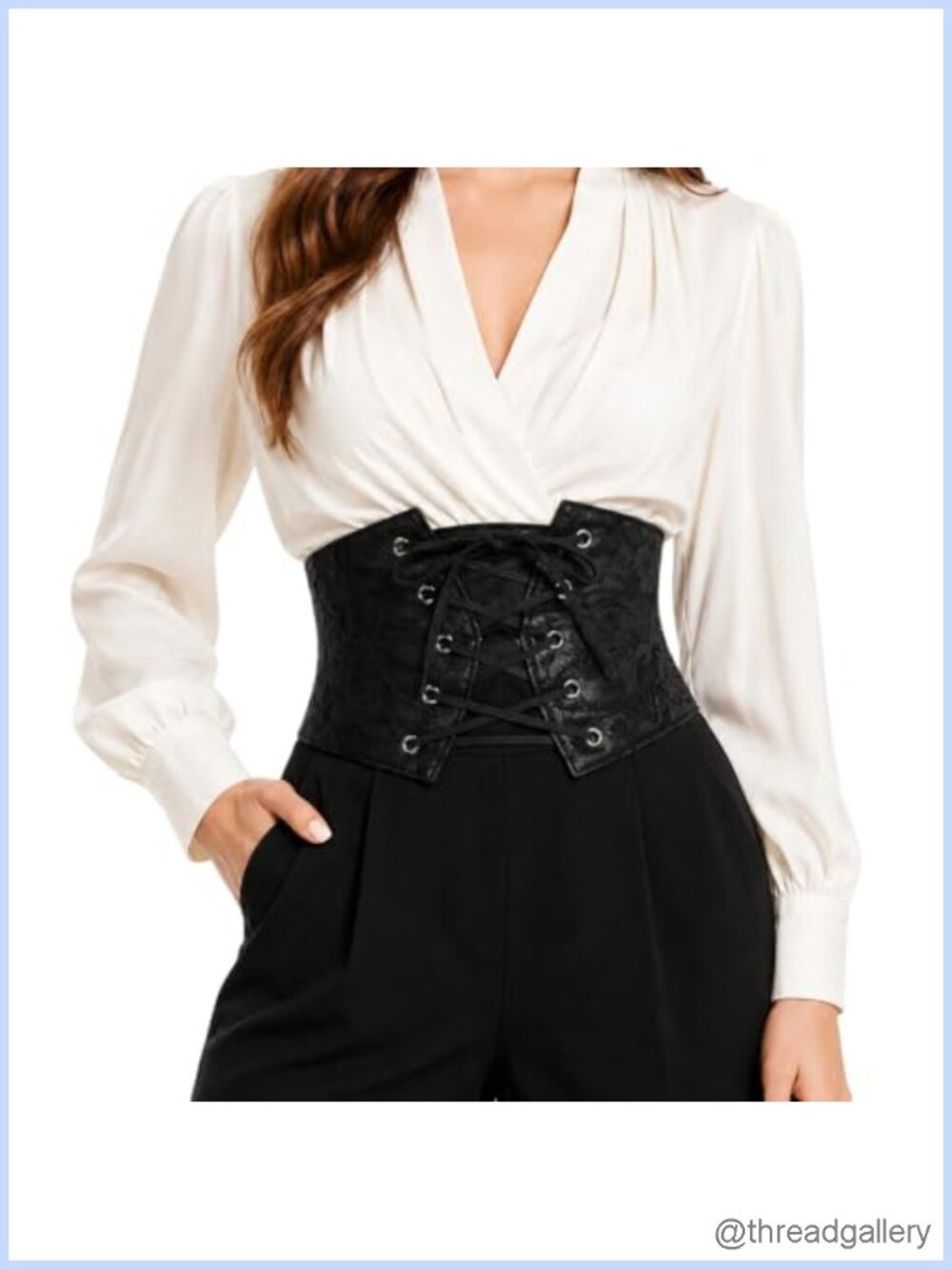 Wide Corset Belt Lace-Up Elastic Waspie Waist Faux Leather